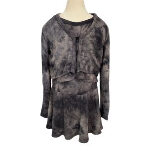 Girls Stylish Black and Gray Tie-Dye 3 Piece Set Skirt Top Jacket Sweatshirt
